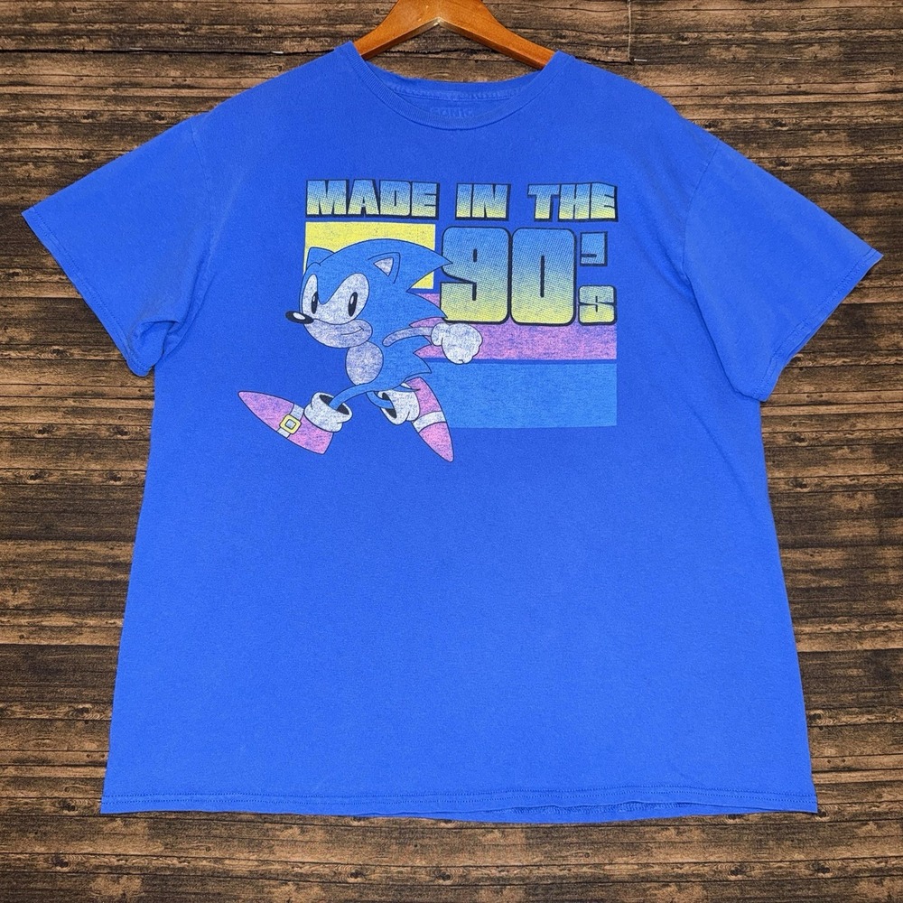 Sonic The Hedgehog Made in the 90's T-Shirt Blue Size Large